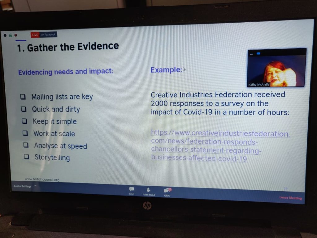 The session was brought to an end by Kathy McArdle, Director for England and Cities, British Council, who left the audience in hope with various case studies she brought from UK on how festivals were successful fighting the pandemic. She also shared her tips on the advocacy methods that could be used by the culture fraternity to bring their case to the state. Photo: Arts and Culture Resources India