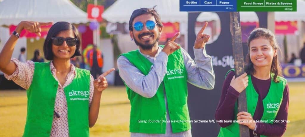 Skrap founder Divya Ravichandran (extreme left) with team members at a festival. Photo: Skrap Skrap founder Divya Ravichandran (extreme left) with team members at a festival. Photo: Skrap